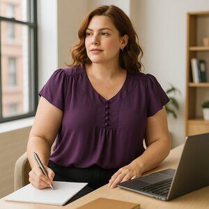 NWT East Adeline Purple Button-Front Blouse Women's Size 1X